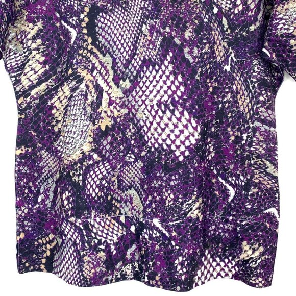 Cache Womens M Knit Blouse Purple Gold White Ornate Snake Print Short Sleeve Top - Picture 5 of 10